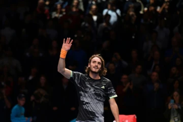 Stefanos Tsitsipas après son succès face à Roger Federer en demi-finales du Masters, le 16 novembre 2019 à Londres