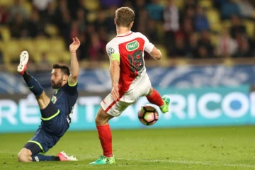 Valère Germain marque le premier but pour l'AS Monaco lors de la victoire devant Lille en quart de la Coupe de France, le 4 avril 2017 au stade Louis-II