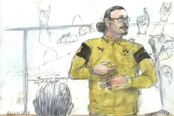 Un croquis d'audience montre Jawad Bendaoud, lors de son procès au palais de Justice de Paris, le 26 janvier 2018