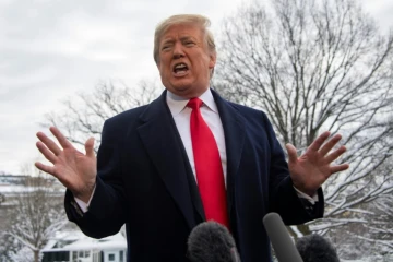 Le président des Etats-Unis Donald Trump s'adresse à la presse devant la Maison Blanche avant son départ pour la Louisiane, le 14 janvier 2019