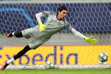 Le gardien roumain de Lyon, Ciprian Tatarusanu, à l'entraînement la veille d'un match de groupes de la Ligue des champions, à Leipzig, le 1er octobre 2019