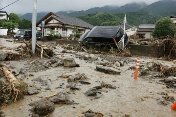 Inondations à Kurume, dans la région de Fukuoka, le 10 juillet 2023 au Japon