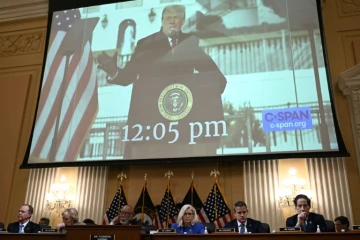 Une vidéo de l'ancien président Donald Trump diffusée lors de l'audition de la commission parlementaire enquêtant sur l'assaut du Capitole, le 9 juin 2022 