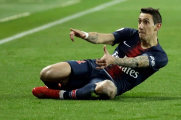 Le milieu du PSG Angel di Maria exulte après avoir inscrit un but contre l'OM en L1, le 17 mars 2019 au Parc des Princes