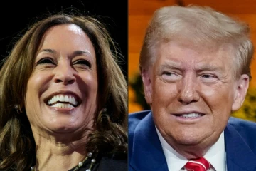 Montage photos du 16 octobre 2024 de la candidate démocrate Kamala Harris et de son rival républicain Donald Trump