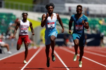 Noah Lyles s'impose dans une série du 200 m des Championnats américains à Eugene, le 25 juin 2022 