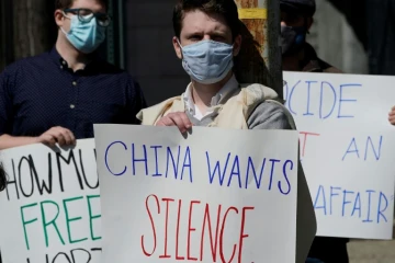 Manifestation de soutien aux Ouïghours, le 22 mars 2021 à New York 