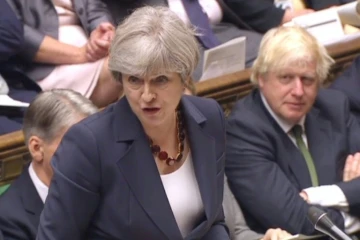Capture vidéo de la Première ministre britanique Theresa May devant le la Chambre des Communes à Londres le 28 juin 2017