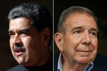 Le président vénézuélien Nicolas Maduro (à gauche) le 20 février 2024 au palais présidentiel de Caracas et le candidat de l'opposition à l'élection présidentielle Edmundo Gonzalez Urrutia, le 18 juin 2024 à Caracas