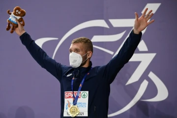 Kevin Mayer médaillé d'or de l'heptathlon aux Championnats d'Europe d'athlétisme en salle à  Torun, le 7 mars 2021