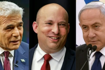 Photomontage créé le 5 mai 2021 montrant, de gauche à droite, les hommes politiques israéliens Yair Lapid (centriste), Naftali Bennett (droite), et le Premier ministre Benjamin Netanyahu