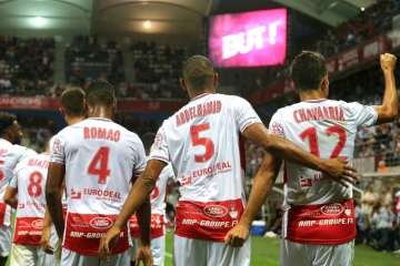 Les joueurs de Reims vainqueurs de Lyon en ouverture de la 2e journée de L1 le 17 août 2018
