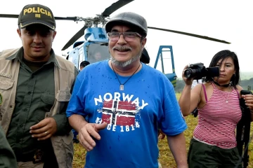 Le chef suprême des Farc, Rodrigo Londoño, le 26 juin 2017 à Buena Vista, dans la municipalité colombienne de Mesetas