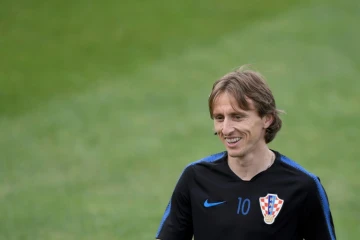 Le milieu de terrain croate Luka Modric à l'entraînement, le 23 juin 2018 à Saint-Pétersbourg 