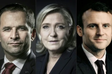 Combinaison de photos des principaux candidats à la présidentielle avec de G à D, le candidat de LR François Fillon, le candidat du PS Benoît Hamon, la candidate du FN Marine Le Pen, Emmanuel Macron et Jean-Luc Mélenchon