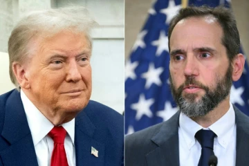 Combinaison d'images créée le 14 novembre 2024 montrant (à gauche) le président élu des Etats-Unis, Donald Trump, le 13 novembre 2024, et (à droite) le procureur spécial Jack Smith, le 9 juin 2023.  