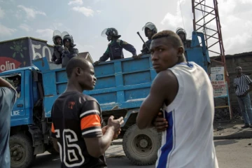 La police patrouille dans le quartier de Majengo à Goma, dans l'est de la RDC le 19 décembre 2016