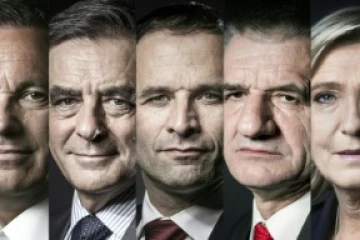 Les candidats de G à D: Nathalie Arthaud, Francois Asselineau, Jacques Cheminade, Nicolas Dupont-Aignan, François Fillon, Benoît Hamon, Jean Lassalle,  Marine Le Pen, Emmanuel Macron, Jean-Luc Mélenchon et Philippe Poutou
