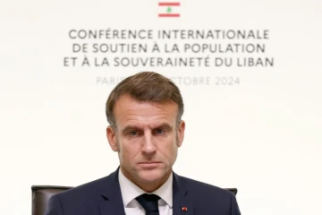 Le président Emmanuel Macron lors d'une conférence internationale sur le Liban, à Paris le 24 octobre 2024 
