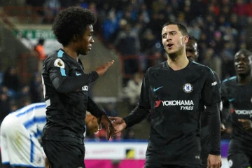 Willian avec Eden Hazard, sous le maillot de Chelsea, le 12 décembre 2017