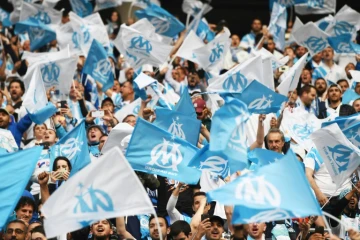 Des fans de l'Olympique de Marseille avant la finale de l'Europa League contre l'Atletico Madrid, le 16 mai 2018 au Parc OL à Décines-Charpieu, près de Lyon