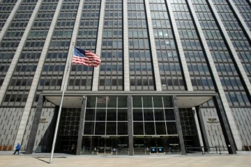 L"entrée du Phililip Burton Federal Building, le 17 mai 2019 à San Francisco, où s'est déroulé un procès contre Monsanto