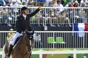 Le cavalier français Kevin Staut lors de l'épreuve de saut d'obstacles par équipes, aux JO de Rio le 17 août 2016