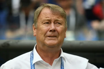 Le sélectionneur danois  Age Hareide lors du match contre l'Australie, le 21 juin 2018 à Samara