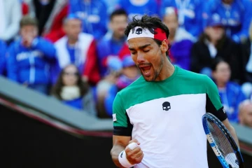Fabio Fognini opposé à Jérémy Chardy en quarts de finale de Coupe Davis, le 6 avril 2018 à Gênes