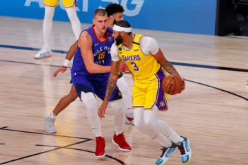 Anthony Davis, des Los Angeles Lakers, en finale de Conférence Oest de NBA contre les Denver Nuggets le 18 à Lake Buena Vista en Floride
