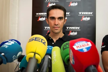 Alberto Contador (Trek) en conférence de presse à Nîmes, le 18 août 2017 à la veille du départ de la 22e édition de la Vuelta