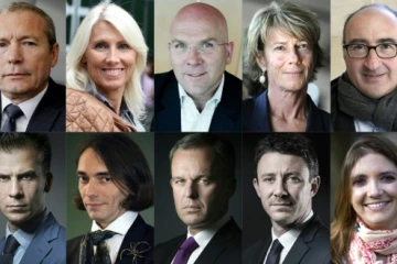 Montage photos réalisé le 11 mai 2017 montrant certains des candidats investis par La République en marche ! pour les législatives (g-d): Barbara Pompili, Jean-Michel Fauvergue, Marie Sara, Bruno Bonnell, Laurence Vichnievsky, Eric Halphen, Marie Guévenoux, Mounir Mahjoubi, Gaspard Gantzer, Cédric Villani, François de Rugy, Benjamin Griveaux, Aurore Berge et Richard Ferrand
