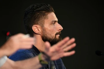 L'attaquant de la France, Olivier Giroud, au cours d'une conférence de presse à Istra, à l'ouest de Moscou, le 22 juin 2018, après le match France-Pérou du Groupe D