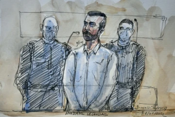 Croquis d'audience du 11 février 2022 de Nordahl Lelandais pendant son procès pour le meurtre de Maëlys de Araujo devant la cour d'assises de Grenoble