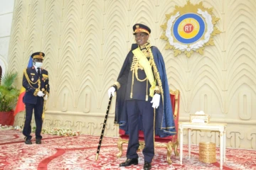 Le président du Tchad, Idriss Déby Itno, lors d'une cérémonie à l'Assemblée nationale lui octroyant le titre de maréchal, le 11 ao?"t 2020 à N'Djamena 