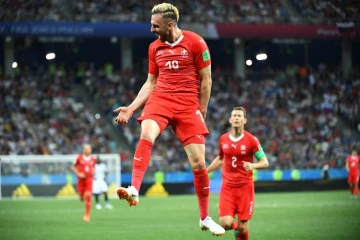 L'attaquant suisse Josip Drmic exulte après son but contre le Costa Rica lors du Mondial, le 27 juin 2018 à Nijni Novgorod