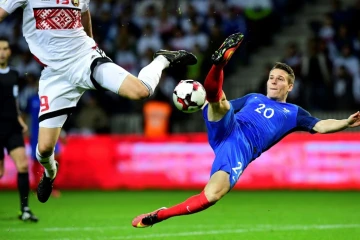 L'attaquant de l'équipe de France Kevin Gameiro lors du match face au Belarus en qualifications du Mondial-2018, le 6 septembre 2016 à Borisov  