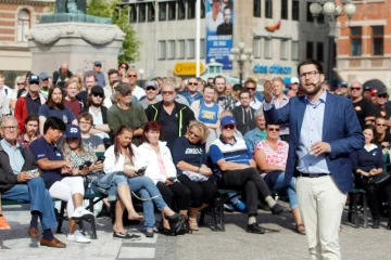 Jimmie Åkesson, leader des Démocrates de Suède, en campagne à Sundsvall en Suède, le 17 août 2018