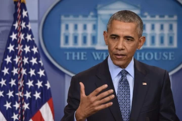 Barack Obama lors de sa dernière conférence de presse à la Maison Blanche à Washington le 18 janvier 2017
