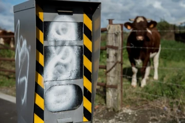 Un radar fixe, dégradé à la peinture, le 3 octobre 2016 à Strazeele (Nord)