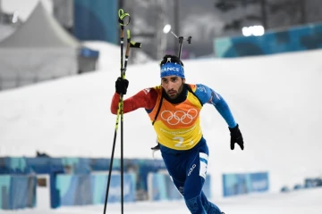 Martin Fourcade lors du relais 4x7,5 km du biathlon, à Pyeongchang, le 23 février 2018 