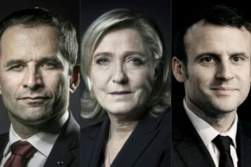 Combinaison des portraits de François Fillon, Marine Le Pen, Benoît Hamon, Emmanuel Macron et Jean-Luc Mélenchon réalisée le 21 février 2017