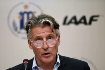 Sebastian Coe, président de la Fédération internationale d'athlétisme, durant une conférence de presse à Buenos Aires, le 27 juillet 2018
