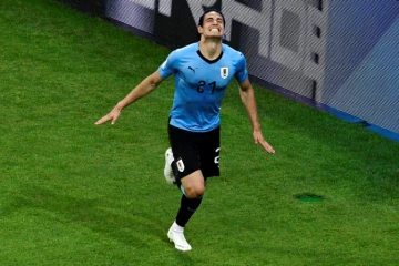 L'attaquant uruguayen Edinson Cavani buteur en première mi-temps 1-0 face au Portugal à Sotchi le 30 juin 2018 au Mondial