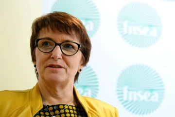 Christiane Lambert, la nouvelle présidente de la FNSEA, lors d'une conférence de presse à Paris, le 13 avril 2017 
