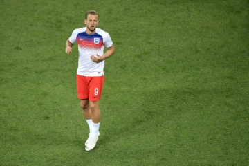 L'attaquant anglais Harry Kane à l'échauffement avant le match contre la Tunisie, le 18 juin 2018 à Volgograd