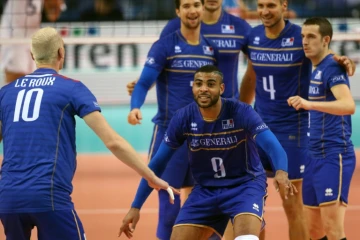 Les volleyeurs français lors du match contre l'Italie, lors de l'Euro, le 11 octobre 2015 à Turin