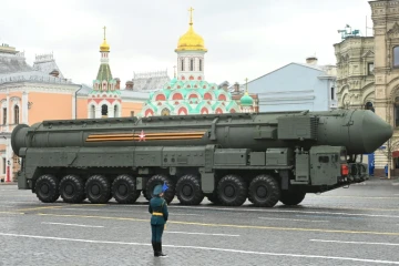 Un missile intercontinental russe RS-24 Yars, lors d'un défilé militaire à Moscou, le 9 mai 2021