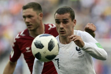 L'attaquant français Antoine Griezmann contre le Danemark, le 26 juin 2018 à Moscou 