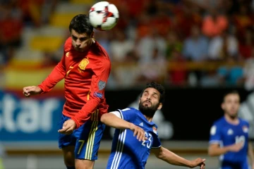 L'attaquant Alvaro Morata (g) auteur d'un doublé face au Liechtenstein en qualifications pour le Mondial-2018 à León, le 5 septembre 2016 